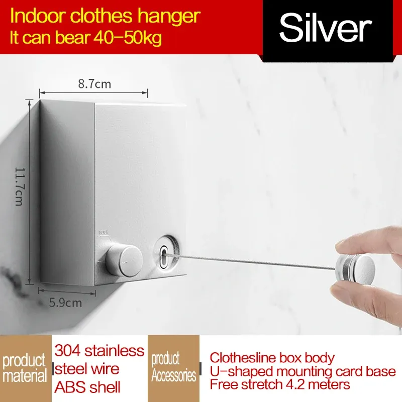 Corde à linge rétractable en acier inoxydable, séchoir à linge extractible et compact pour la maison 8