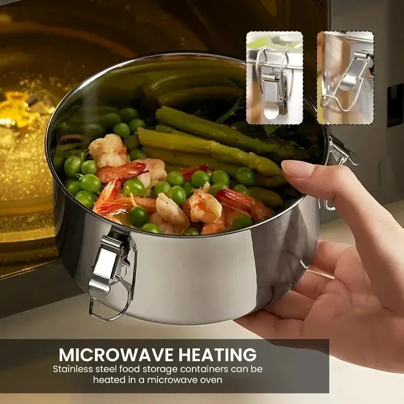 Boîte bento en acier inoxydable avec couvercle, anti-fuite, boîte à déjeuner en métal pour le camping et le pique-nique 4