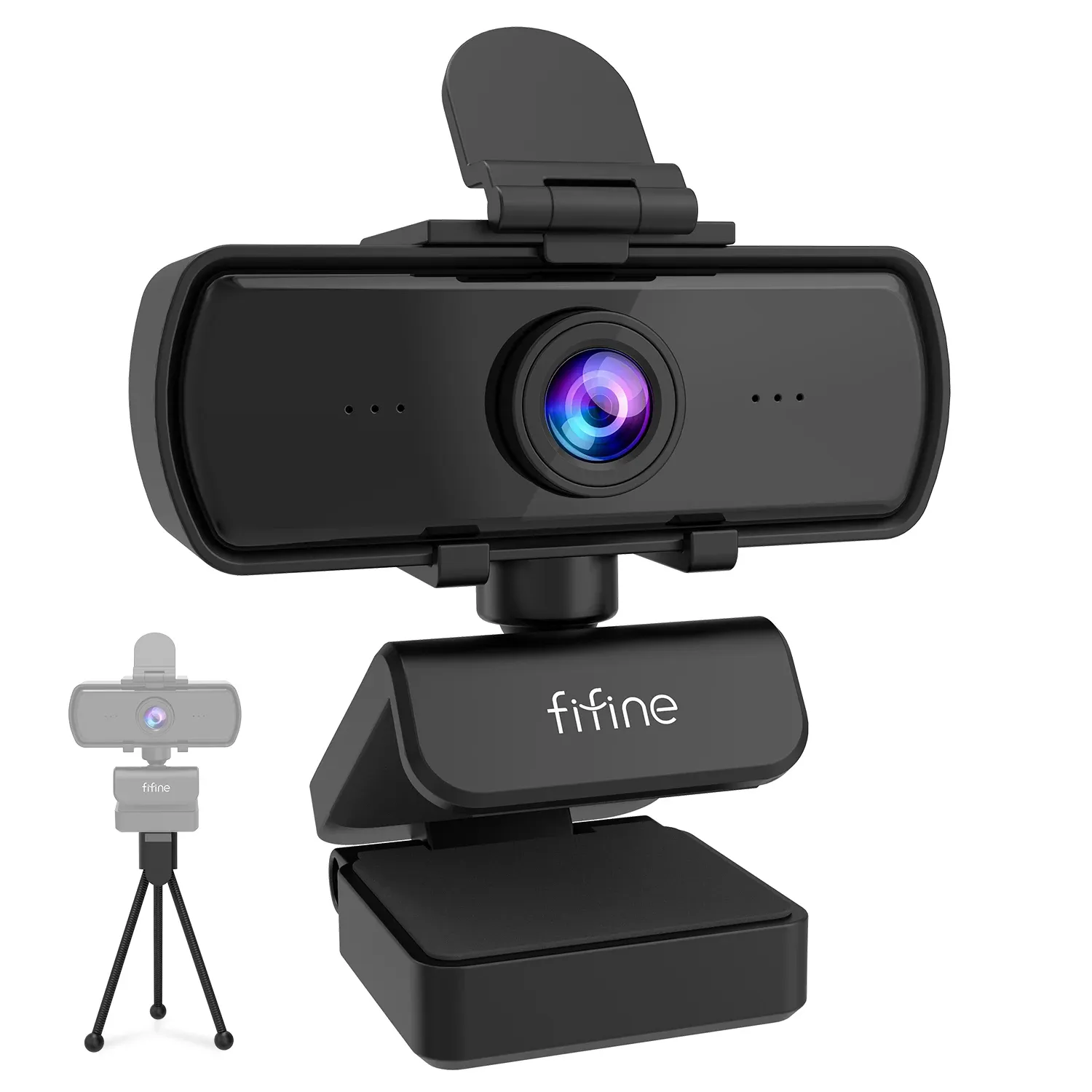 Webcam PC FIFINE 1440p Full HD avec microphone, trépied, pour ordinateur de bureau et portable, webcam pour diffusion en direct et visioconférence - K420