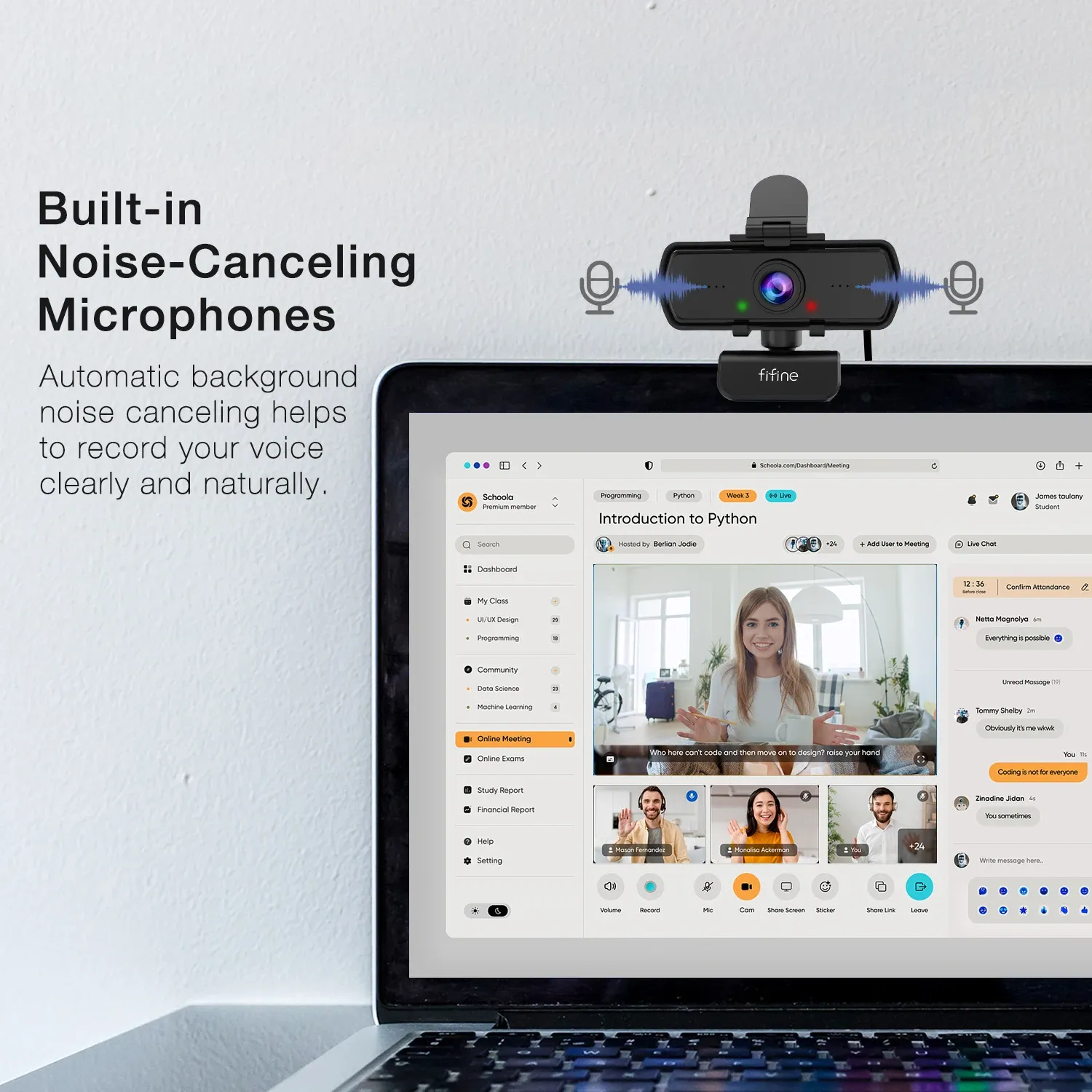 Webcam PC FIFINE 1440p Full HD avec microphone, trépied, pour ordinateur de bureau et portable, webcam pour diffusion en direct et visioconférence - K420 3