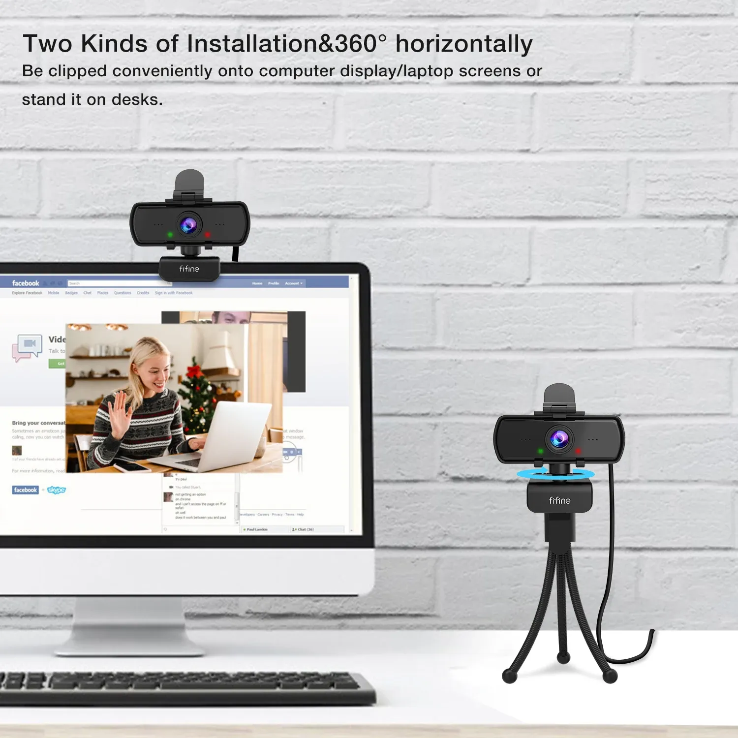 Webcam PC FIFINE 1440p Full HD avec microphone, trépied, pour ordinateur de bureau et portable, webcam pour diffusion en direct et visioconférence - K420 5