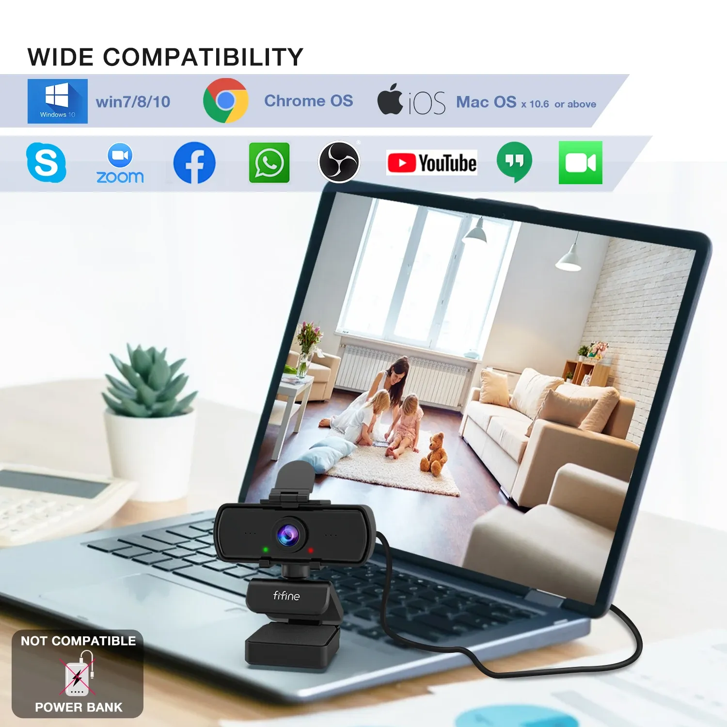 Webcam PC FIFINE 1440p Full HD avec microphone, trépied, pour ordinateur de bureau et portable, webcam pour diffusion en direct et visioconférence - K420 6