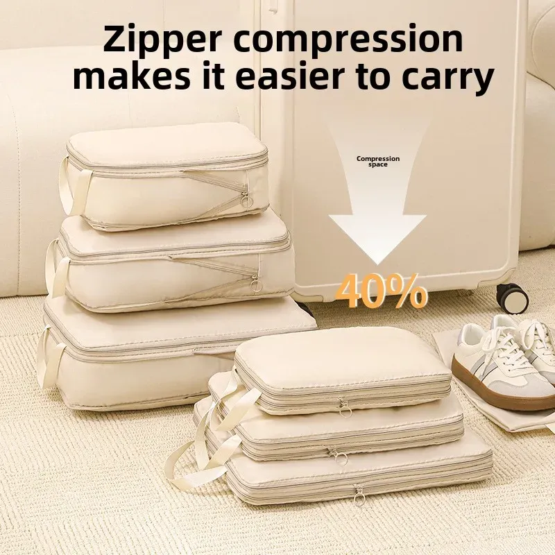 Ensemble de 4 cubes de rangement compressibles pour voyage, organisateurs de vêtements étanches pour valise - Image 1