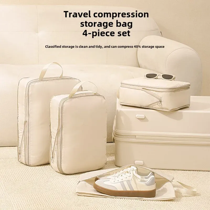Ensemble de 4 cubes de rangement compressibles pour voyage, organisateurs de vêtements étanches pour valise 2