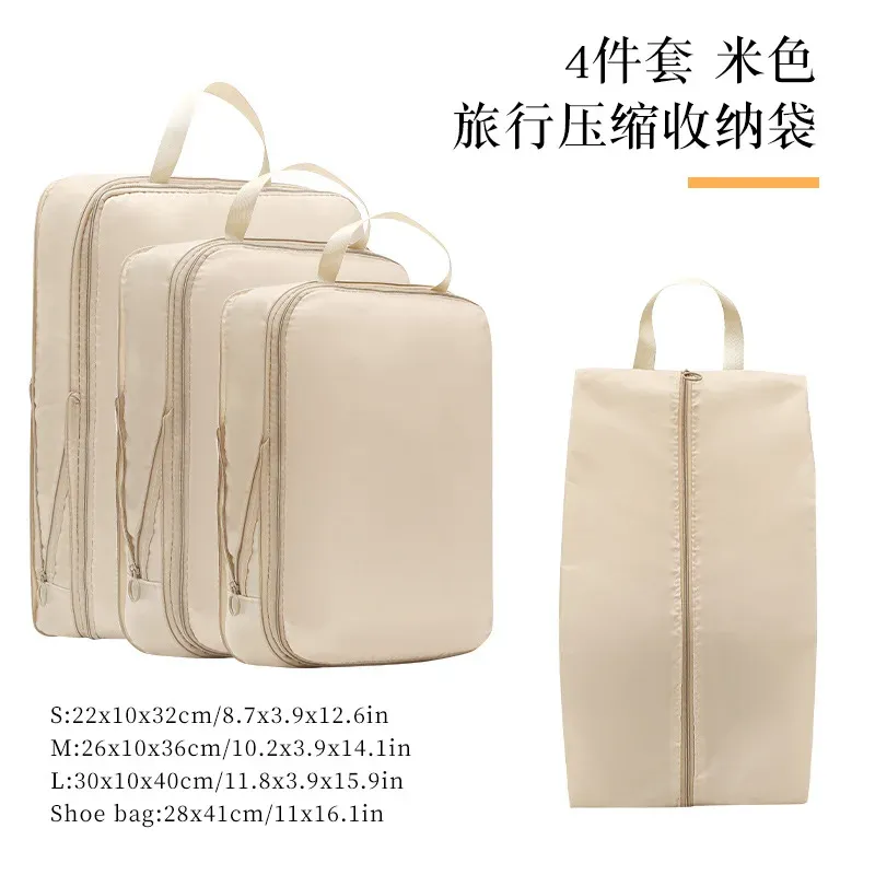 Ensemble de 4 cubes de rangement compressibles pour voyage, organisateurs de vêtements étanches pour valise 10