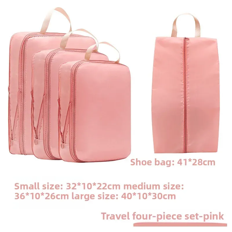 Ensemble de 4 cubes de rangement compressibles pour voyage, organisateurs de vêtements étanches pour valise 7