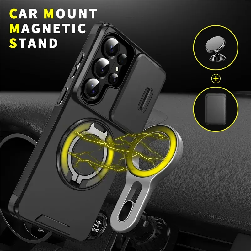 Coque de protection pour Samsung Galaxy S26 Ultra 5G avec cache coulissant pour appareil photo, support magnétique pour voiture et anneau métallique 2