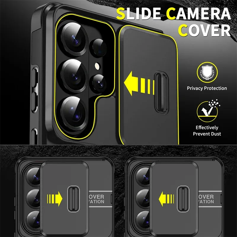 Coque de protection pour Samsung Galaxy S26 Ultra 5G avec cache coulissant pour appareil photo, support magnétique pour voiture et anneau métallique 3