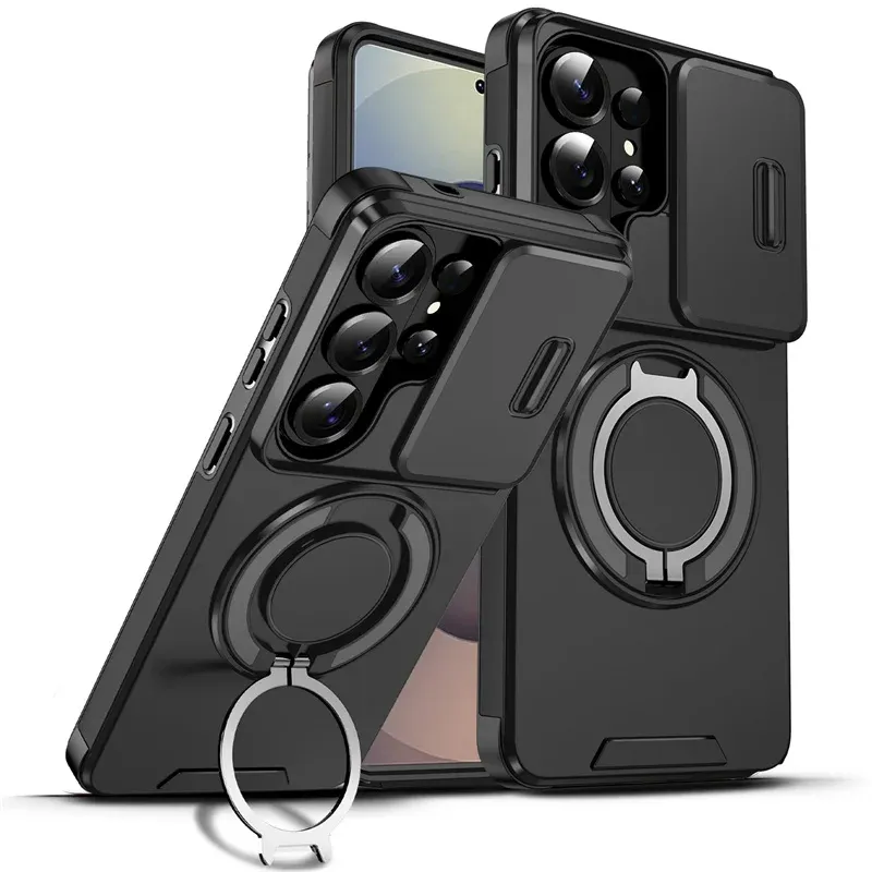 Coque de protection pour Samsung Galaxy S26 Ultra 5G avec cache coulissant pour appareil photo, support magnétique pour voiture et anneau métallique 7