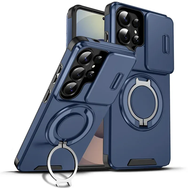Coque de protection pour Samsung Galaxy S26 Ultra 5G avec cache coulissant pour appareil photo, support magnétique pour voiture et anneau métallique 8