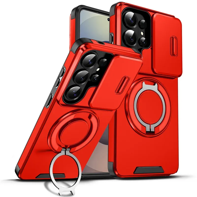 Coque de protection pour Samsung Galaxy S26 Ultra 5G avec cache coulissant pour appareil photo, support magnétique pour voiture et anneau métallique 12