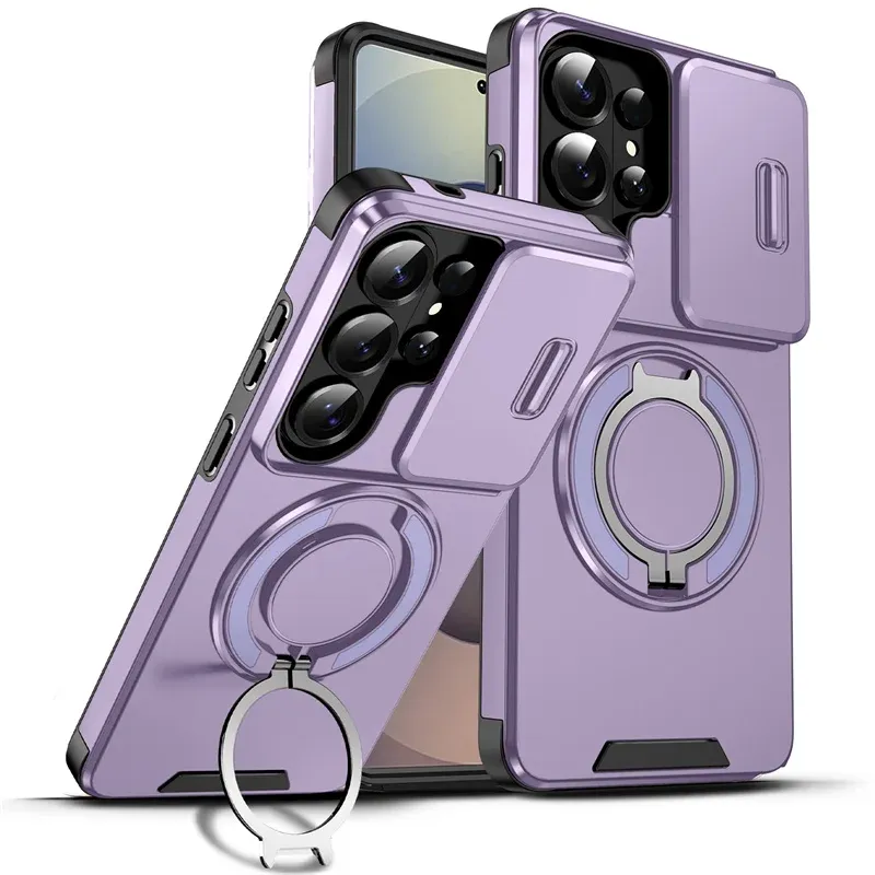 Coque de protection pour Samsung Galaxy S26 Ultra 5G avec cache coulissant pour appareil photo, support magnétique pour voiture et anneau métallique 11