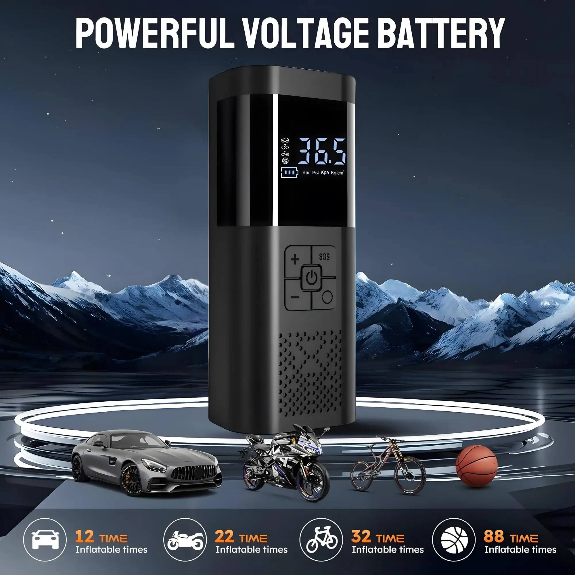 Compresseur d'air portable sans fil 150 PSI avec manomètre numérique, gonfleur de pneus pour voiture, moto et vélo 4