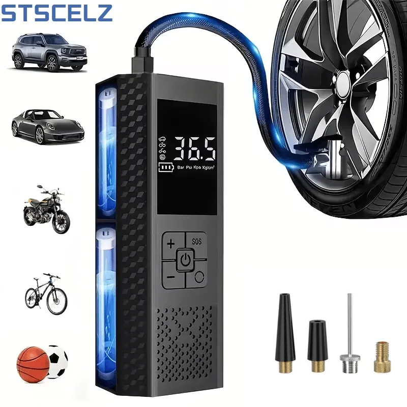 Compresseur d'air portable sans fil 150 PSI avec manomètre numérique, gonfleur de pneus pour voiture, moto et vélo 8