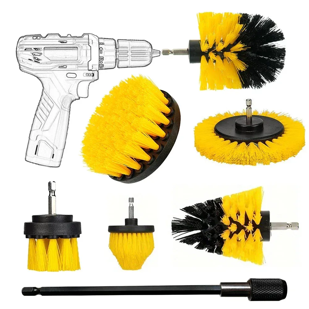 Ensemble de brosses rondes en nylon pour perceuse électrique, kit de nettoyage pour tapis et vitres à poils haute densité