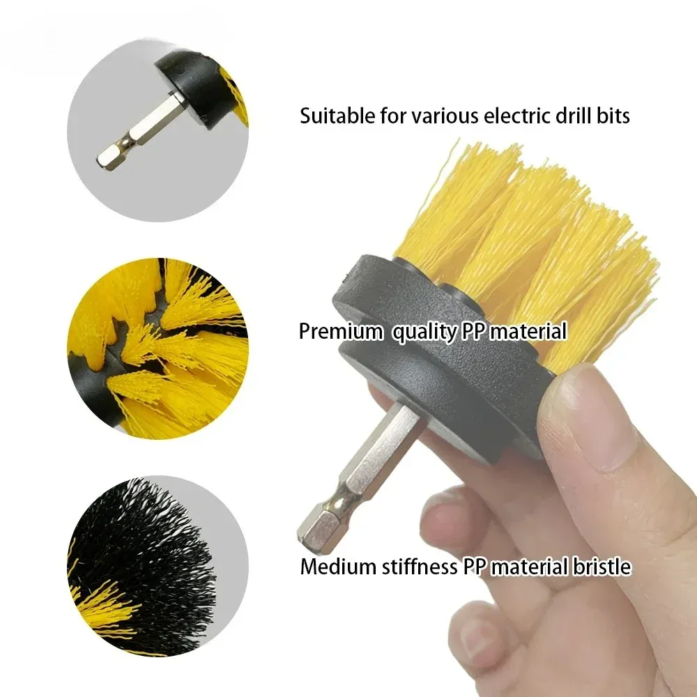 Ensemble de brosses rondes en nylon pour perceuse électrique, kit de nettoyage pour tapis et vitres à poils haute densité 3