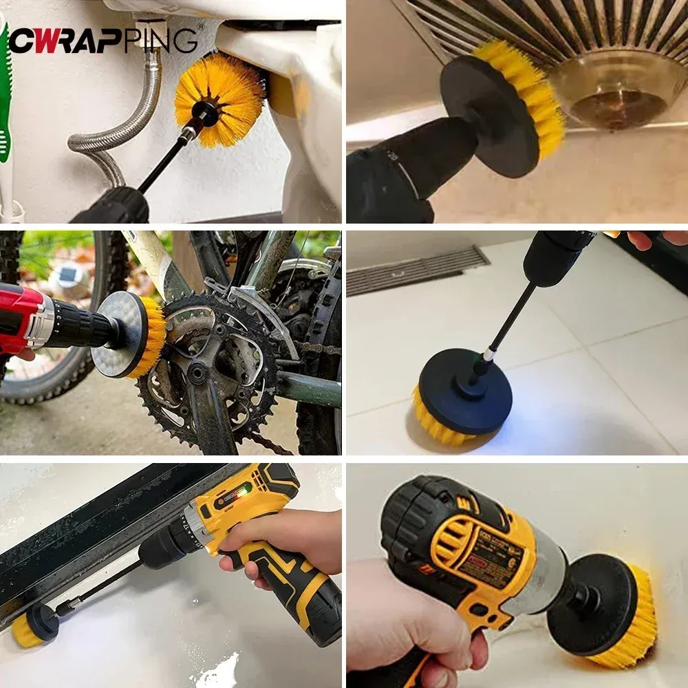 Ensemble de brosses rondes en nylon pour perceuse électrique, kit de nettoyage pour tapis et vitres à poils haute densité 4
