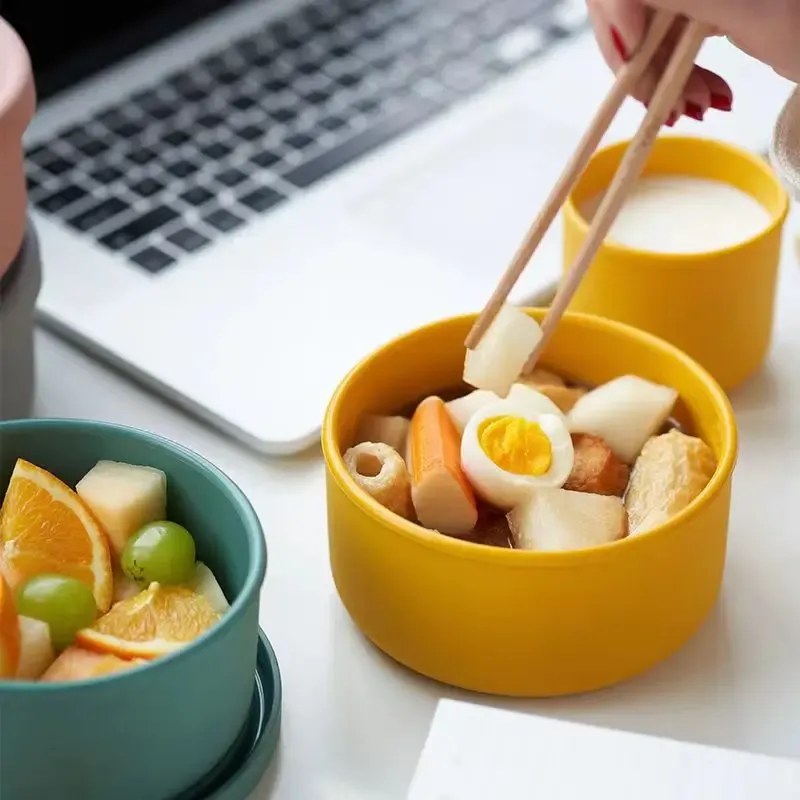 Boîte à déjeuner ronde en silicone 700 ml, contenant de conservation en silicone compatible micro-ondes, grande capacité, boîte bento pour salade et collation 4