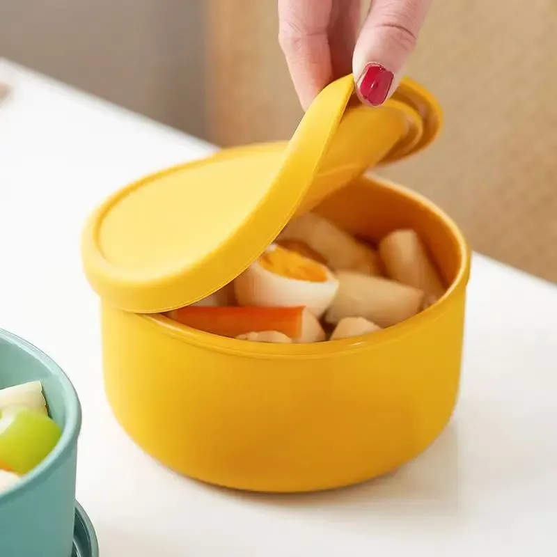 Boîte à déjeuner ronde en silicone 700 ml, contenant de conservation en silicone compatible micro-ondes, grande capacité, boîte bento pour salade et collation 5