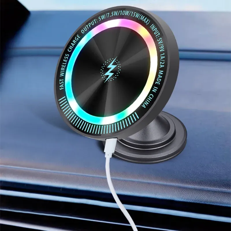 Chargeur à induction magnétique 15 W pour voiture, compatible MagSafe pour iPhone 15 et Samsung, avec support de tableau de bord 1