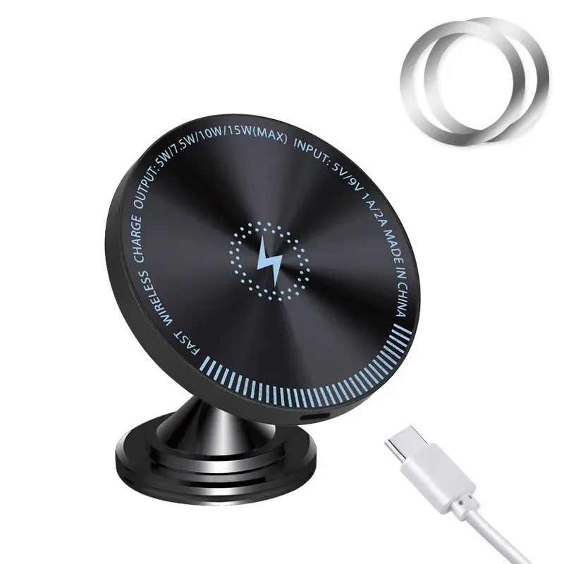 Chargeur à induction magnétique 15 W pour voiture, compatible MagSafe pour iPhone 15 et Samsung, avec support de tableau de bord 6