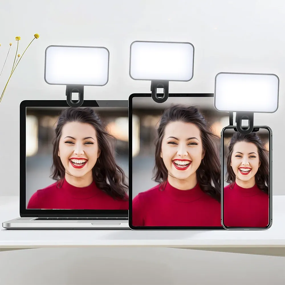 Mini lampe de remplissage pour selfie, rechargeable, 3 modes d'intensité réglables, portable, pour téléphone portable et ordinateur 2