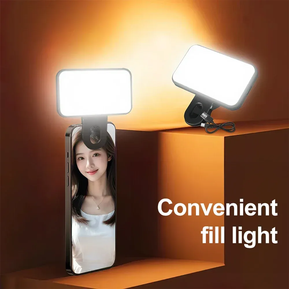 Mini lampe de remplissage pour selfie, rechargeable, 3 modes d'intensité réglables, portable, pour téléphone portable et ordinateur 1