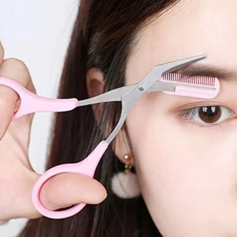 Ciseaux à sourcils en acier inoxydable avec peigne, outil de beauté pour femme - Image 1
