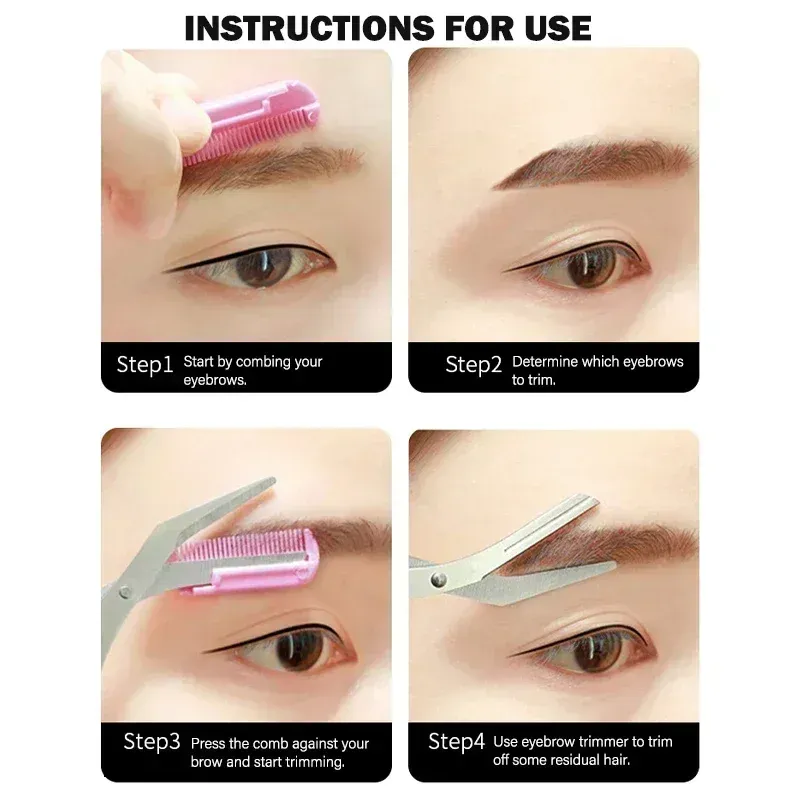 Ciseaux à sourcils en acier inoxydable avec peigne, outil de beauté pour femme 5
