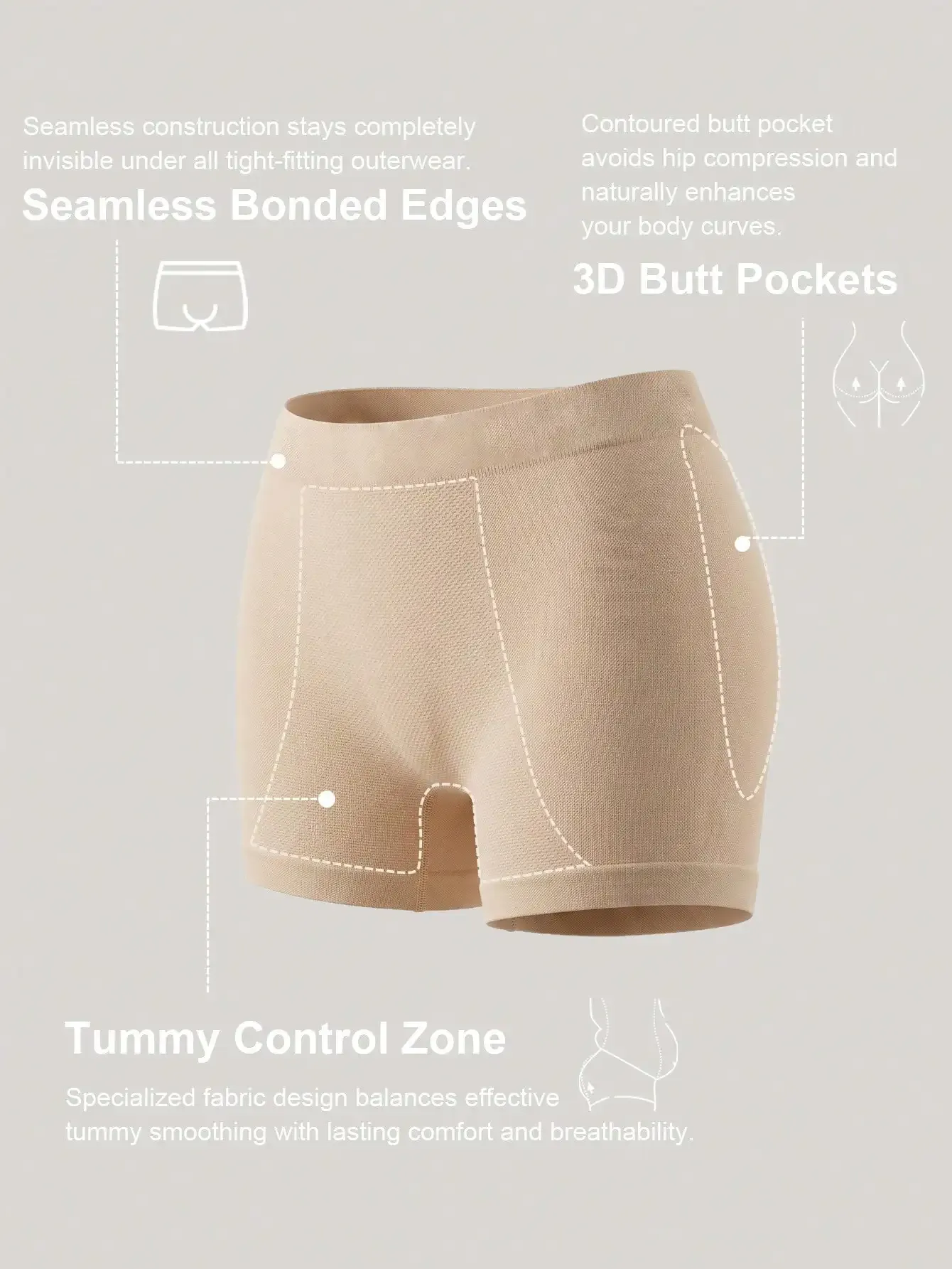 Culotte gainante sans couture pour femme, taille basse, effet ventre plat, respirante, confortable, effet rehausseur de fesses 5
