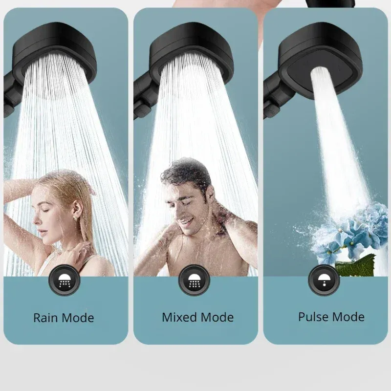 Pommeau de douche haute pression à 3 modes, réglable, avec arrêt une touche et économie d'eau 2