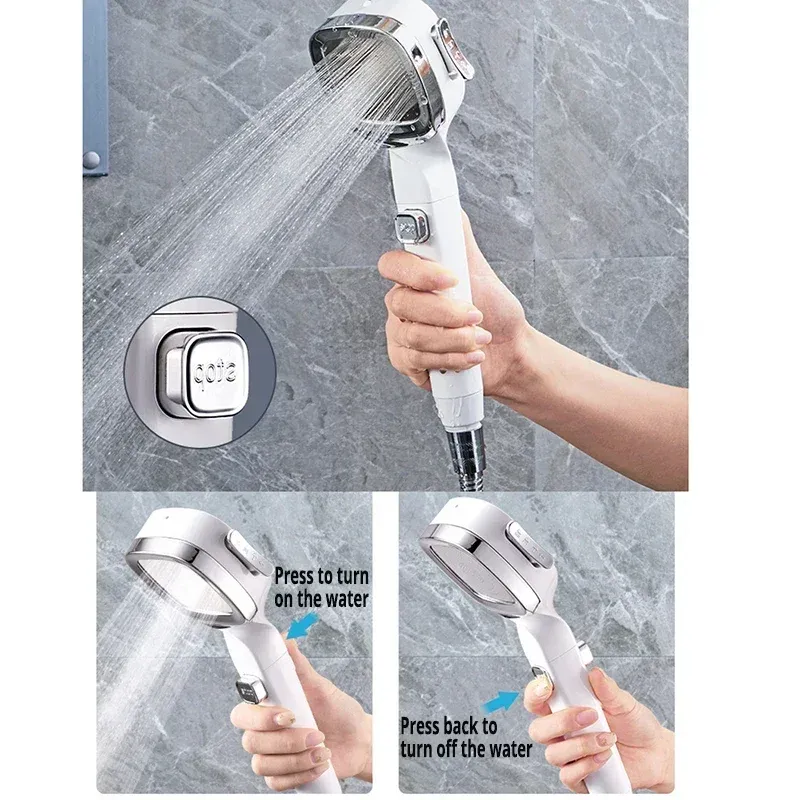 Pommeau de douche haute pression à 3 modes, réglable, avec arrêt une touche et économie d'eau 4