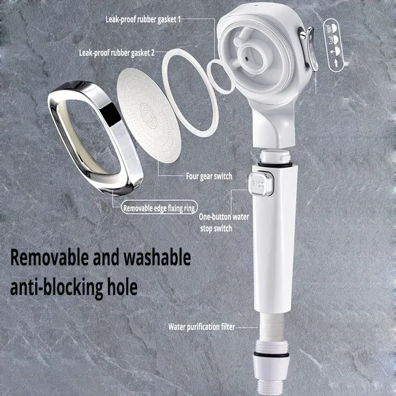 Pommeau de douche haute pression à 3 modes, réglable, avec arrêt une touche et économie d'eau 5