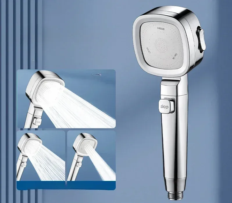 Pommeau de douche haute pression à 3 modes, réglable, avec arrêt une touche et économie d'eau 9