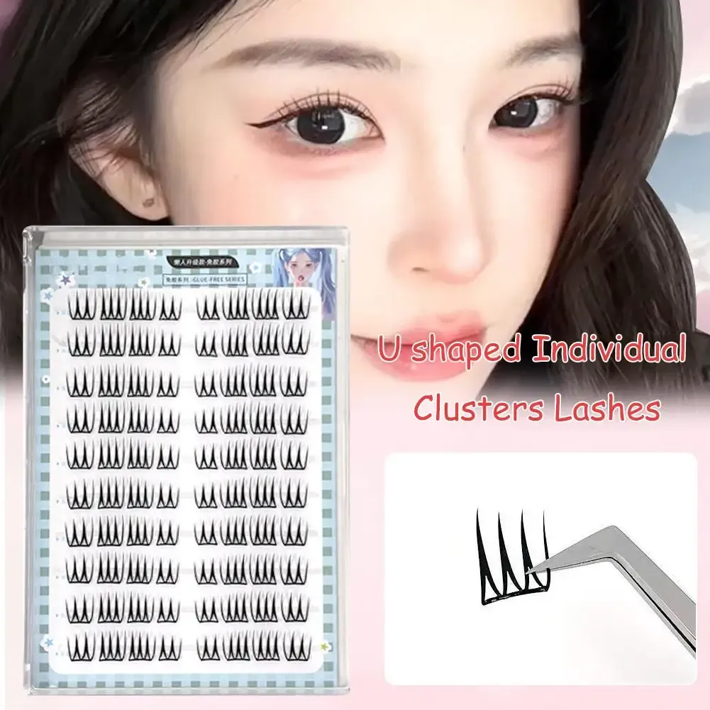 Extensions de cils coréennes DIY, cils individuels en grappes, forme en U, courbure C, noir, longueurs mixtes, sans colle 3
