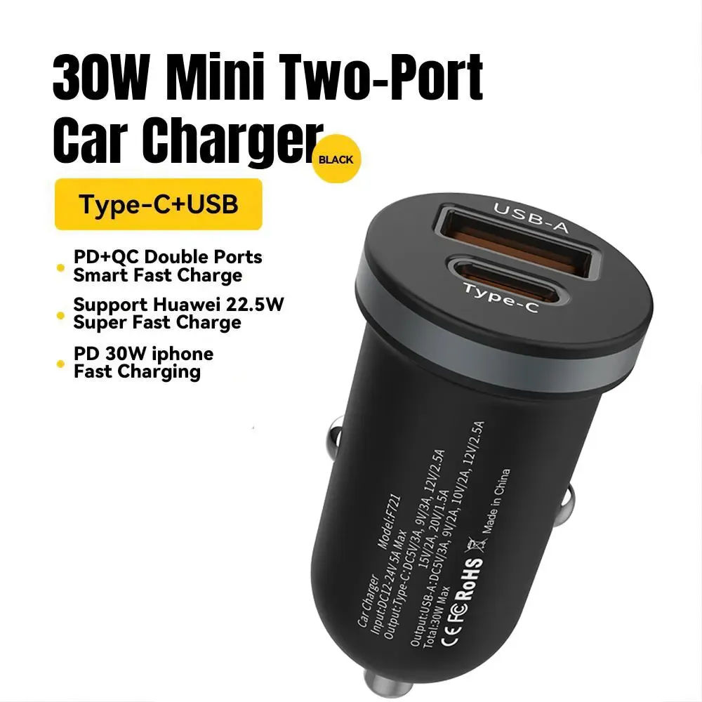 Chargeur de voiture 30W 5A USB-C et USB Charge rapide QC 4.0 PD 3.0 pour iPhone 12, 13, Huawei, Samsung, Xiaomi 1