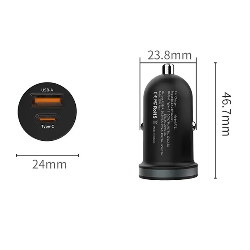 Chargeur de voiture 30W 5A USB-C et USB Charge rapide QC 4.0 PD 3.0 pour iPhone 12, 13, Huawei, Samsung, Xiaomi 4