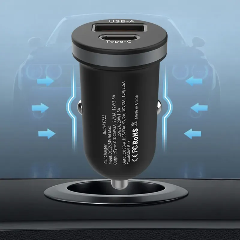 Chargeur de voiture USB Essager 30 W, design compact