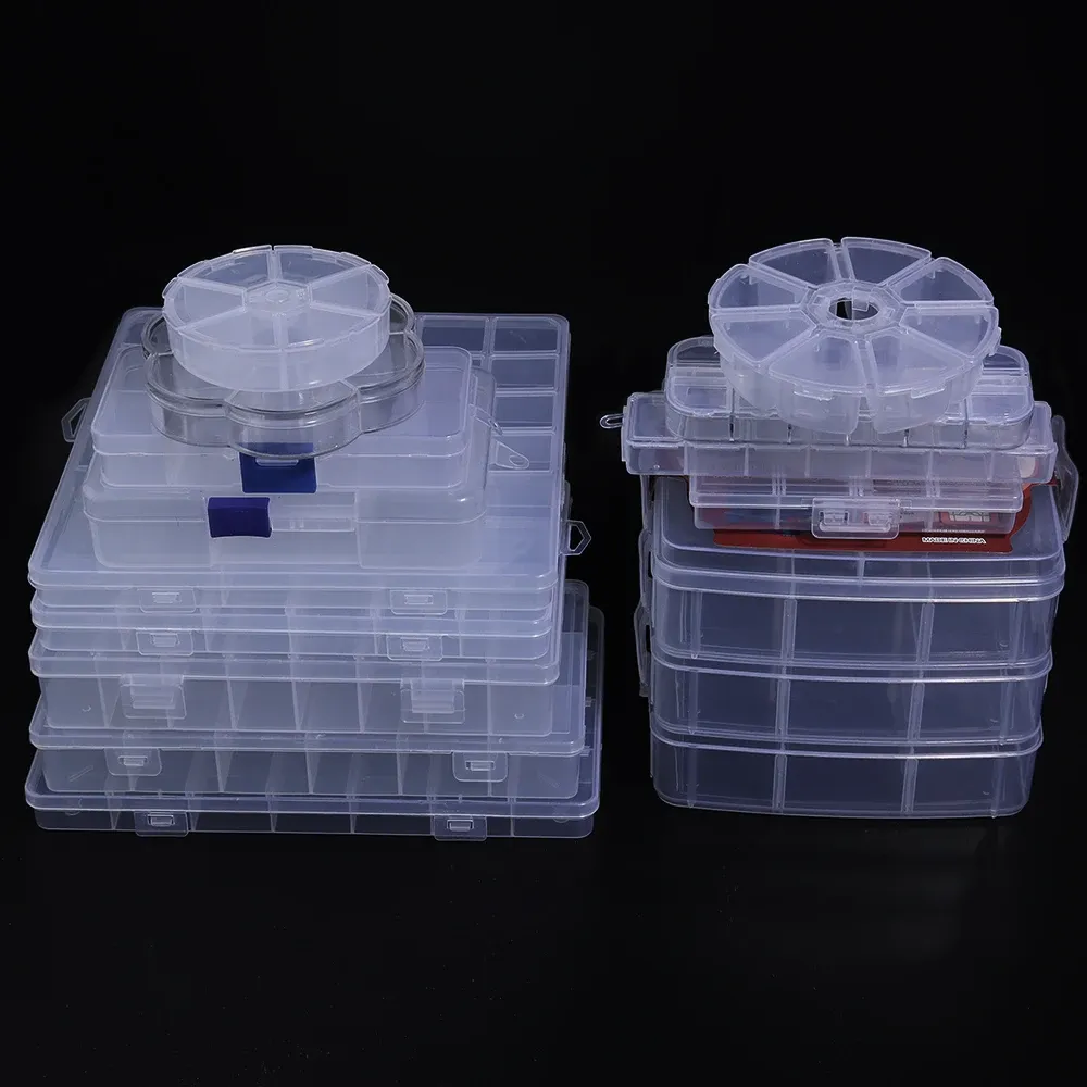 Boîte à bijoux en plastique, organiseur réglable à 5 à 28 compartiments, boîte de rangement pour perles et bijoux, étui rectangulaire 6