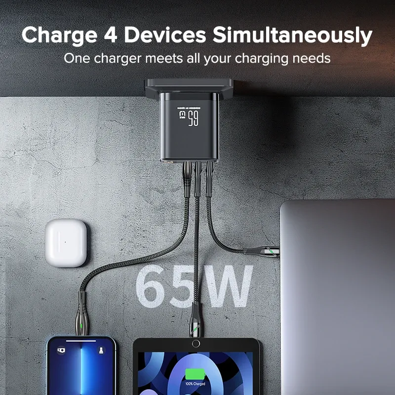 Chargeur GaN 65 W Tuodes PPS PD USB-C, charge rapide QC 4.0, compatible iPhone 17, MacBook Air, tablette Samsung, Xiaomi et ordinateur portable 2