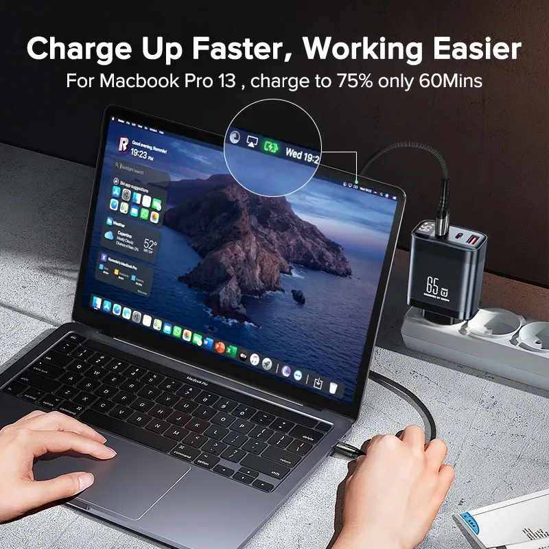 Chargeur GaN 65 W Tuodes PPS PD USB-C, charge rapide QC 4.0, compatible iPhone 17, MacBook Air, tablette Samsung, Xiaomi et ordinateur portable 4
