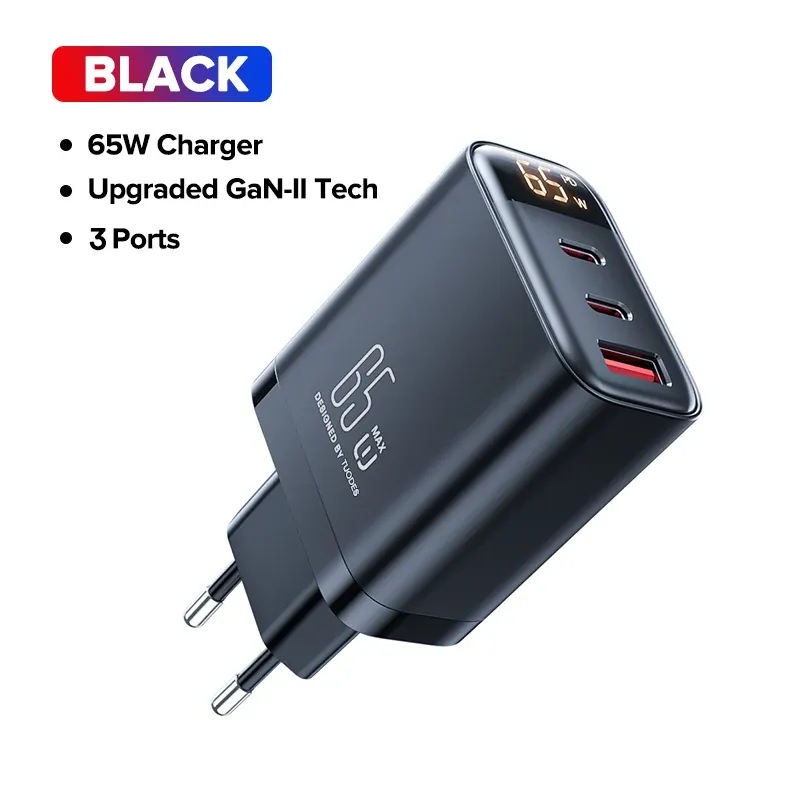 Chargeur GaN 65 W Tuodes PPS PD USB-C, charge rapide QC 4.0, compatible iPhone 17, MacBook Air, tablette Samsung, Xiaomi et ordinateur portable 7