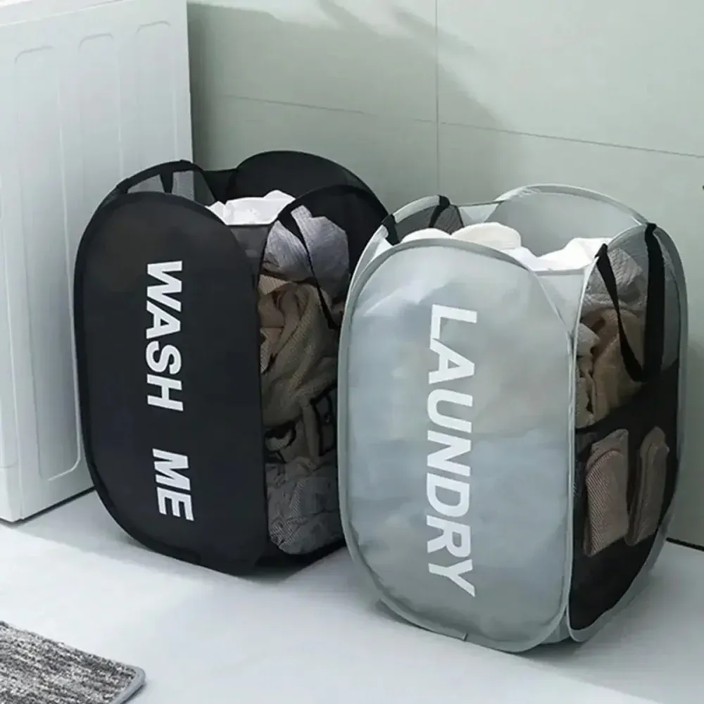 Panier à linge portable en maille pour dortoir, pliable et respirant, idéal pour le voyage et peu encombrant - Image 1