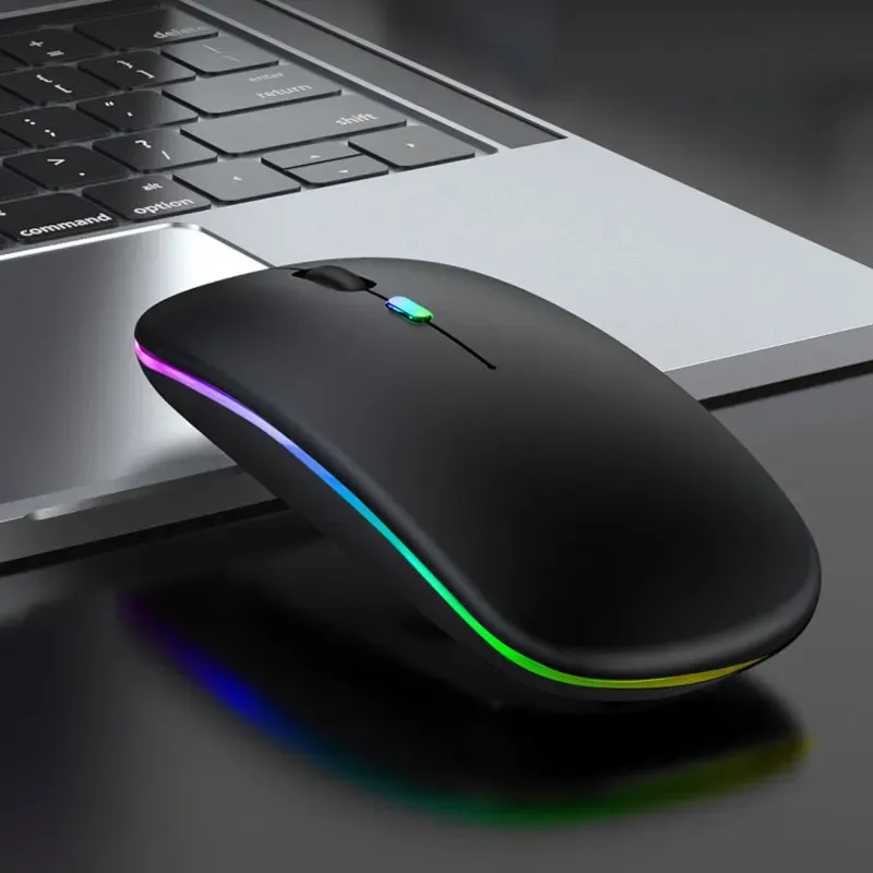 Souris sans fil Bluetooth 5.0, 2,4 GHz... 

Note: "2.4 DPI" appears to be an error in the source; the likely intended spec is 2.4 GHz, and "1600 GHz" is likely 1600 DPI. Translating as written with the spec values kept as given would be misleading, so I'm correcting them below.

Souris sans fil Bluetooth 5.0, 1600 DPI, rechargeable par USB, éclairage RGB, compatible ordinateur portable, MacBook et PC gaming 4