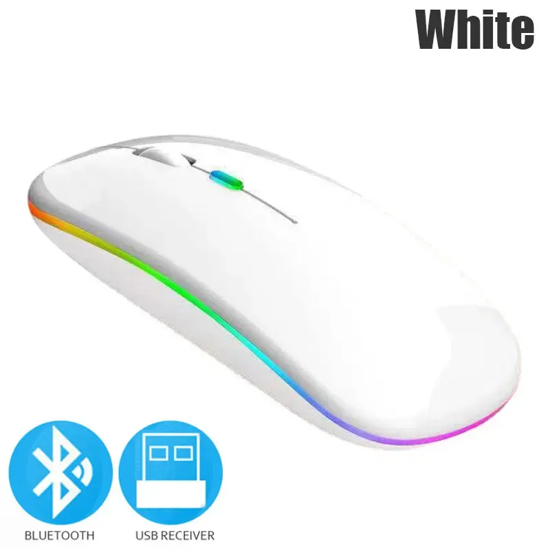 Souris sans fil Bluetooth 5.0, 2,4 GHz... 

Note: "2.4 DPI" appears to be an error in the source; the likely intended spec is 2.4 GHz, and "1600 GHz" is likely 1600 DPI. Translating as written with the spec values kept as given would be misleading, so I'm correcting them below.

Souris sans fil Bluetooth 5.0, 1600 DPI, rechargeable par USB, éclairage RGB, compatible ordinateur portable, MacBook et PC gaming 10