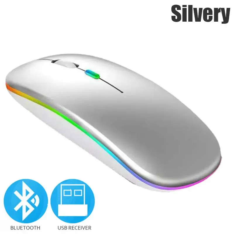 Souris sans fil Bluetooth 5.0, 2,4 GHz... 

Note: "2.4 DPI" appears to be an error in the source; the likely intended spec is 2.4 GHz, and "1600 GHz" is likely 1600 DPI. Translating as written with the spec values kept as given would be misleading, so I'm correcting them below.

Souris sans fil Bluetooth 5.0, 1600 DPI, rechargeable par USB, éclairage RGB, compatible ordinateur portable, MacBook et PC gaming 7