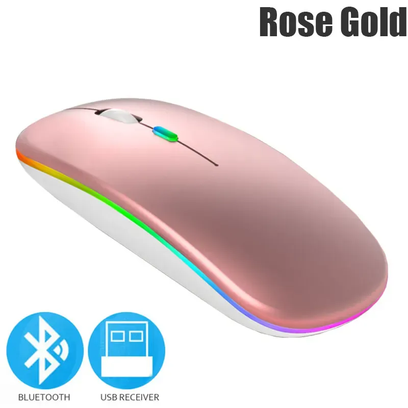 Souris sans fil Bluetooth 5.0, 2,4 GHz... 

Note: "2.4 DPI" appears to be an error in the source; the likely intended spec is 2.4 GHz, and "1600 GHz" is likely 1600 DPI. Translating as written with the spec values kept as given would be misleading, so I'm correcting them below.

Souris sans fil Bluetooth 5.0, 1600 DPI, rechargeable par USB, éclairage RGB, compatible ordinateur portable, MacBook et PC gaming 11