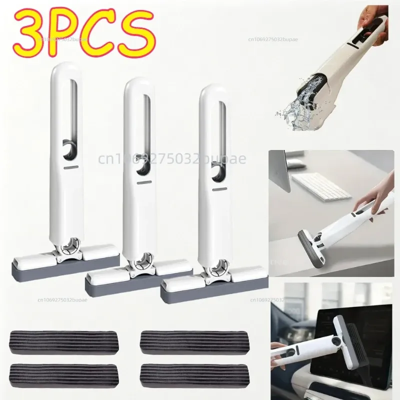Mini serpillière pliable à poignée compacte avec système d'essorage puissant, pour le nettoyage des sols, bureaux, fenêtres, voitures, carrelages et murs - Image 1