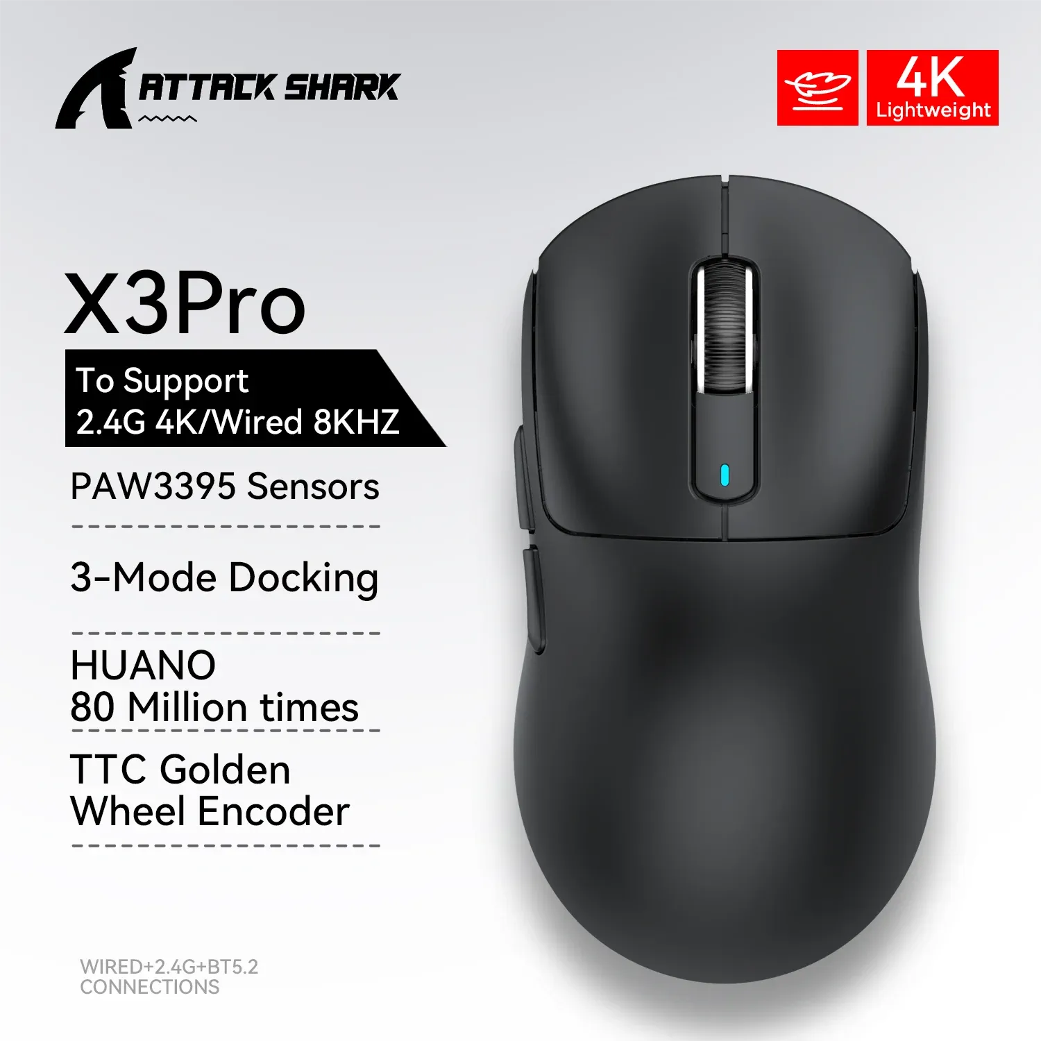 Souris de jeu sans fil légère Macro, connexion Leic-Mode, Attack Shlavabo X3Pro Bery, PAW3395, 26 000 DPI, P1, Xbox, PS, Mac 10