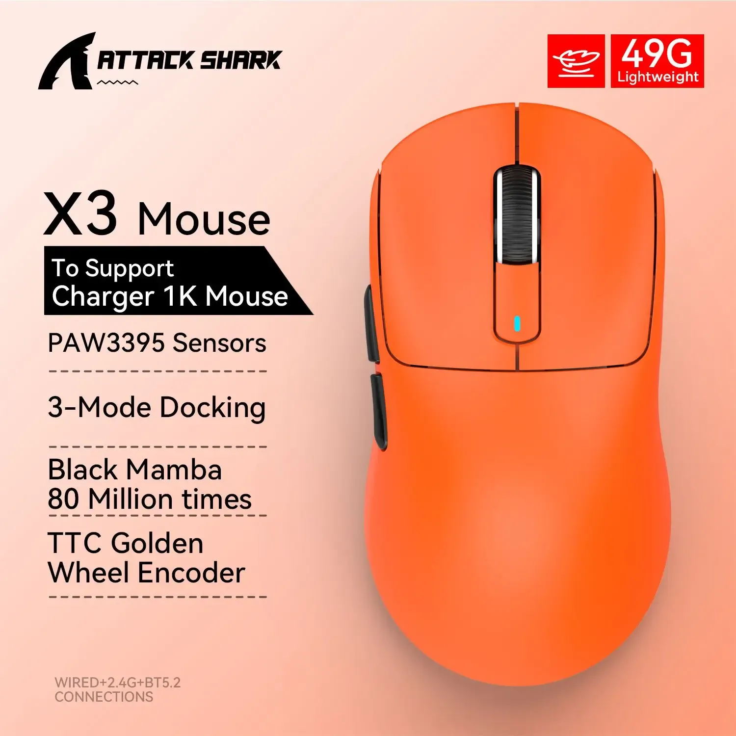 Souris de jeu sans fil légère Macro, connexion Leic-Mode, Attack Shlavabo X3Pro Bery, PAW3395, 26 000 DPI, P1, Xbox, PS, Mac 11